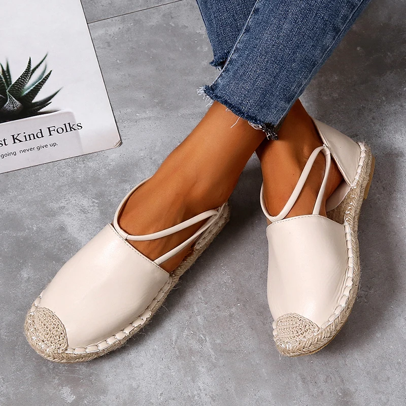 

Lucyever Summer Women's Espadrilles 2021 Round Toe Weave Sole Flat Shoes Woman Comfort Super Light Outdoor Casual Shoes Ladies