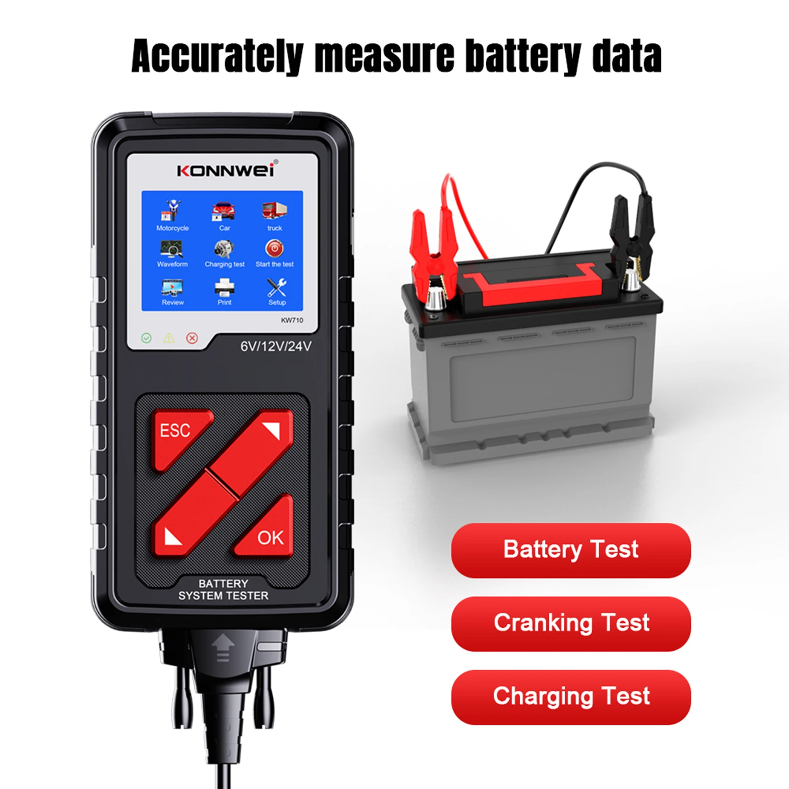 

Professional Battery Tester 6V 12V 24V Cranking and Charging System Tester Diagnosis Tool for Car Quick Tester Analyzer
