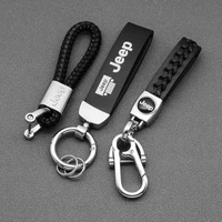 1x 3d metal leather car emblem keychain key chain rings for jeep renegade wrangler jk jl grand cherokee compass auto accessories