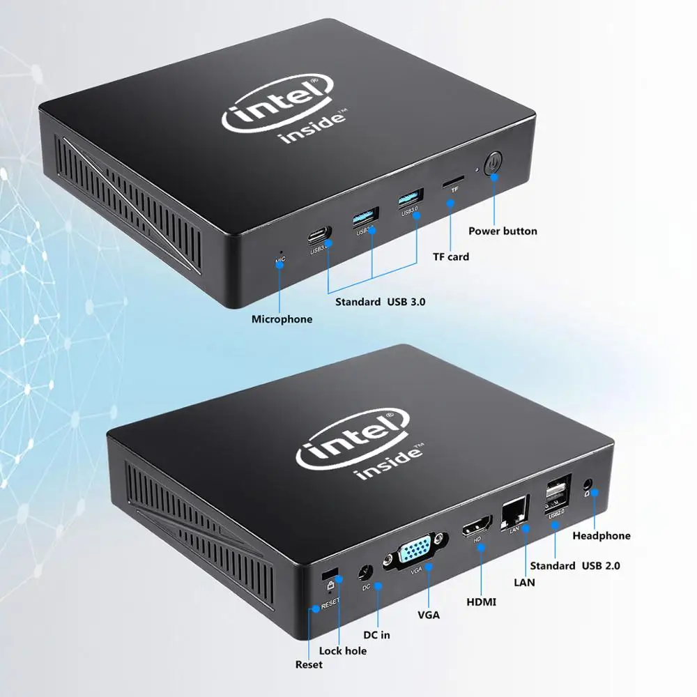 Безвентиляторный мини ПК WIN10 компьютер Intel Celeron J3455 4 ГБ/64 Гб BT4.0 type C USB 3 0 2 + 5 8G Wifi VGA 4K