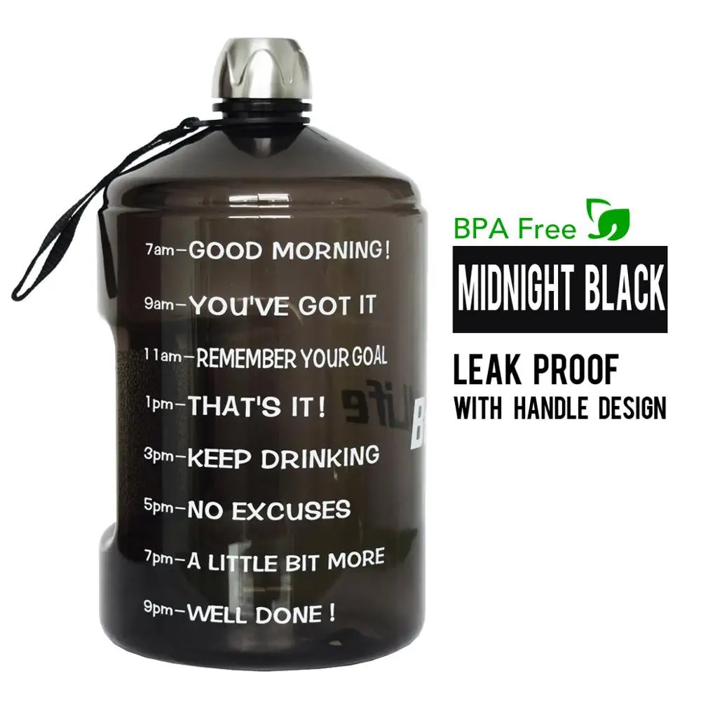 Black Water Bottle Quifit 128 унций 64 унции 32 унции 1 галлон BPA бесплатно пластиковая большая бутылка для воды для питья кувшин Тыква для путешествия спорт, фитнес, тренажерный зал бутылка воды эко - Цвет: Black Water Bottle