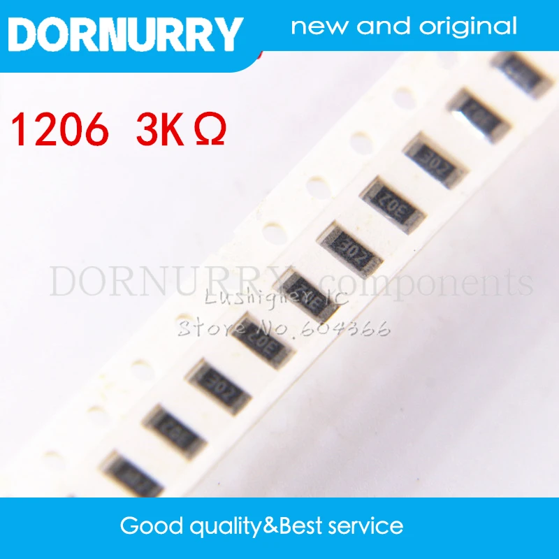 

100PCS 1206 SMD Resistor 5% 3K Ohm 302 3.0Kohm 3000ohm DORNURRY