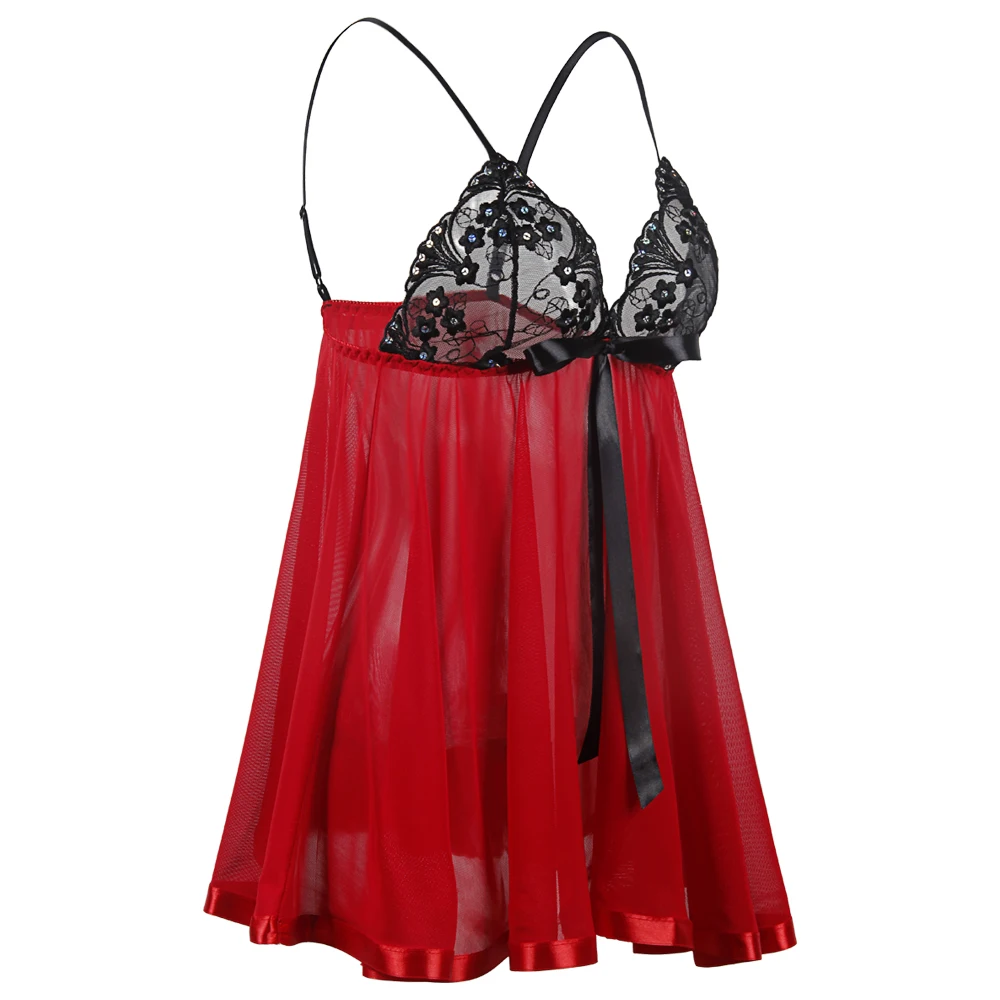 

S M L XL XXL 3XL 4XL 5XL 6XL Plus Size Women Embroidery Bra Bow Erotic Underwear Hot Sexy Lingerie Babydolls Transparent Dress