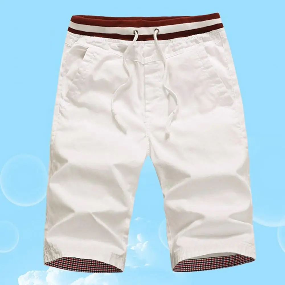 

Summer men's shorts solid color drawstring summer thin multi-pocket men's shorts knee-length multi-pocket shorts