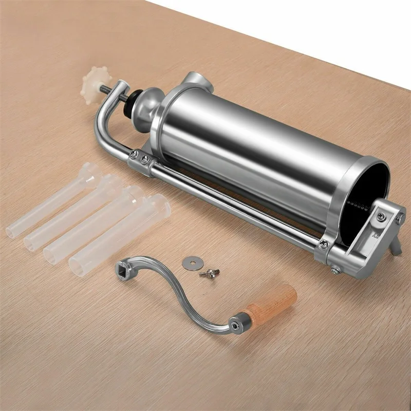

3 L Stainless Steel Vertical Sausage Stuffer Maker Durable Aluminum Material Kielbasa Maker with 4 Size Sausage Tubes KC42156