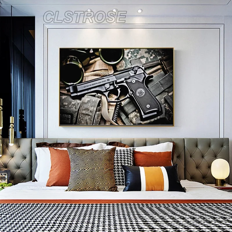 

Gun Poster The Gun and Binoculars In The Army Bag Canvas Painting Hd Print Pictures In The Bedroom and Living Room Frameless