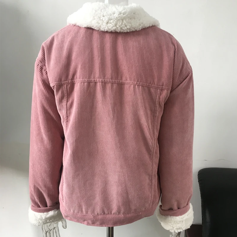 Vangull Corduroy Jacket Thick Velvet Women Jackets Winter New Warm Solid Outerwear Long Sleeve Vintage Short Women Coat