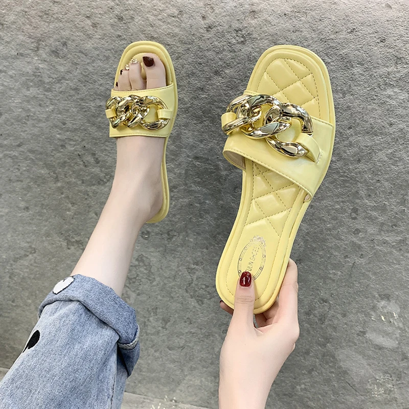 

Loafers Slippers Women Summer Shoes Slides Fashion Pantofle Transparent Heel Luxury Flat 2021 Soft Rubber Rome PU Basic Shoes Sl