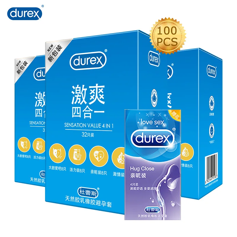 

Durex Condom 100 Pcs For Sex 4 Types Natural Latex Extra Lubricated Contraception Cock Penis Sleeve Condoms Sexual Toys For Man
