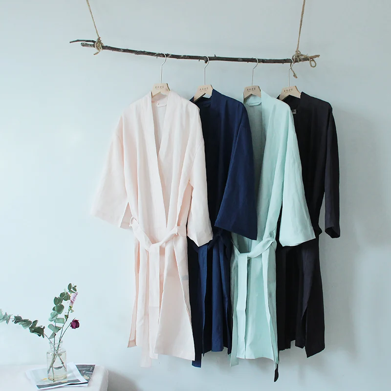 Hemp Robe - Pink,  Navy,  Sky Blue and Dark Grey Four Colors Avalilable  For Woman and Man Growns,100% Hemp Fabric Soft