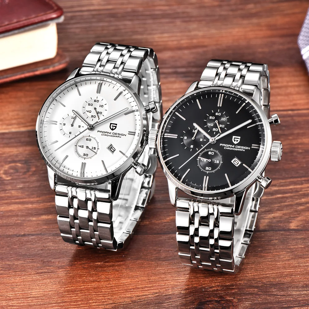 Pagani Design 43mm Mens Watches Luxury Waterproof Genuine Leather Japanese VK67 Movement Quartz Watches Men Relogio Masculino