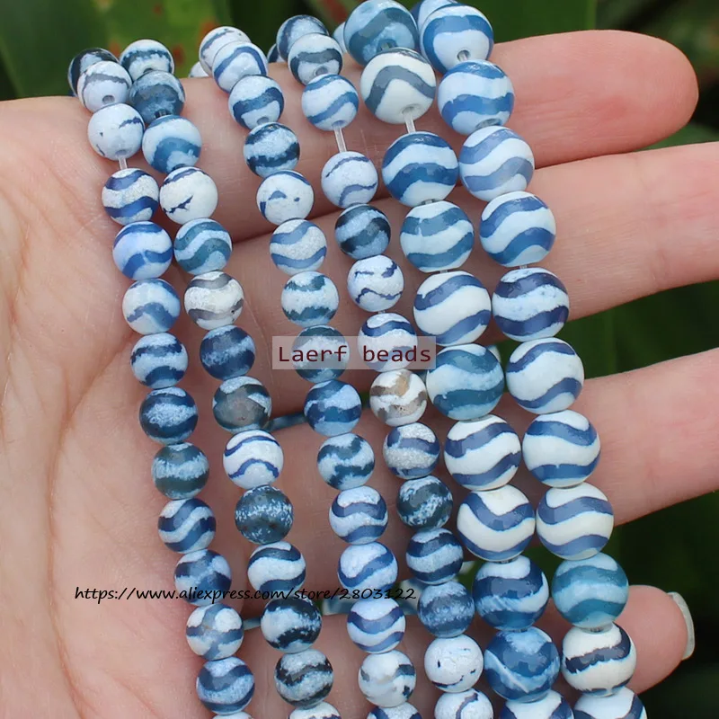 

Natural Blue Agate WaterWave 6-10mm Round space beads, For DIY Necklace Bracelet Jewelry Making !