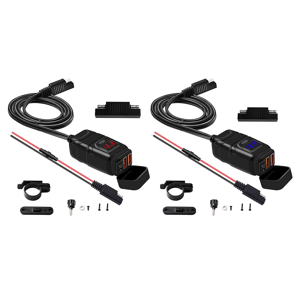 

Двойное зарядное устройство USB QC3.0 с переключателем, водонепроницаемое, подходит для мотоцикла SAE к адаптеру с вольтметром, мотоциклетное об...