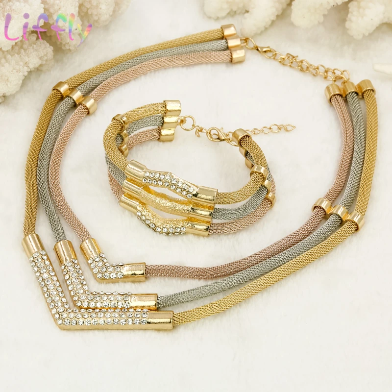 Комплект из колье серёг и кольца с кристаллами | Украшения аксессуары