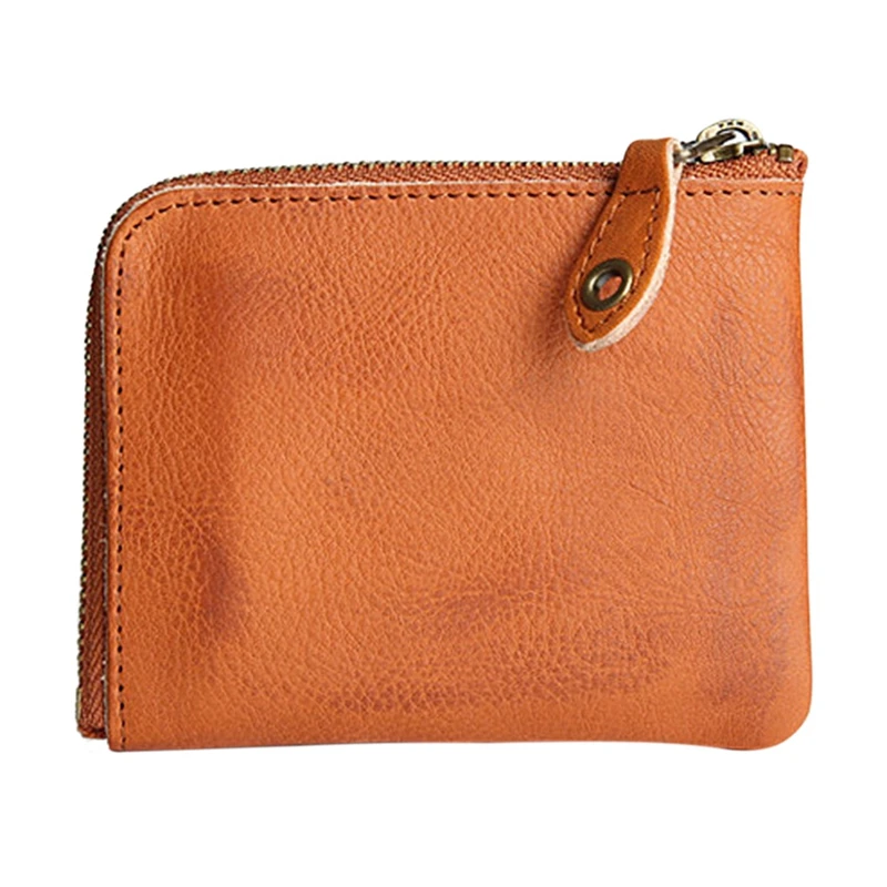 

Винтажный кожаный короткий кошелек, кожаный кошелек на молнии для мужчин и женщин, кошелек ручной работы