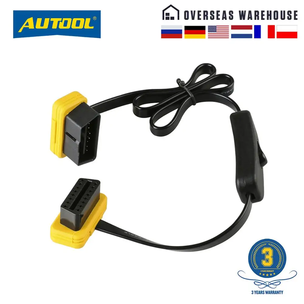 Автомобильный Удлинительный кабель AUTOOL OBD2 с переключателем адаптер OBD 2 ELM327