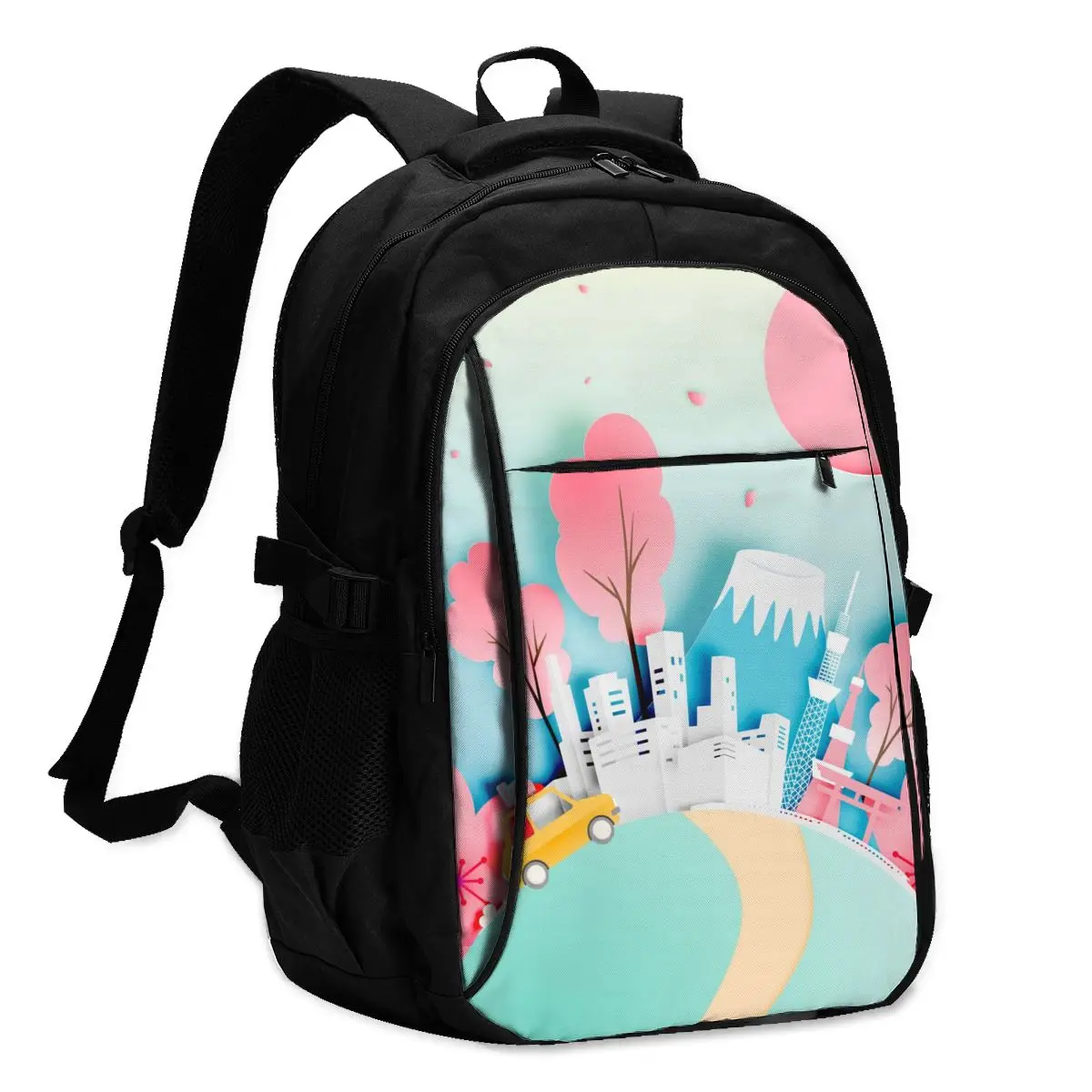 

2021 Прохладный печати ноутбук рюкзак Весна Токио Япония город Бумага арт зарядка через USB путешествия Для женщин Мужской школьная сумка Mochila