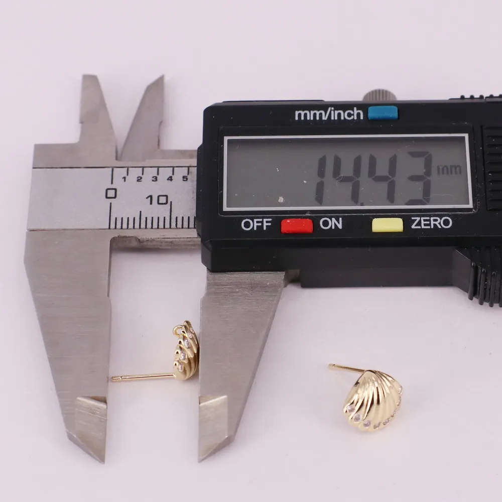 brass shell shape ear stud fittings with cz silver pin allergy free high quality gold plated DIY jewelry accessory | Украшения и