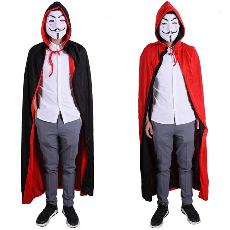 Хэллоуин плащ косплей двойной красный черный дьявольский детский для взрослых