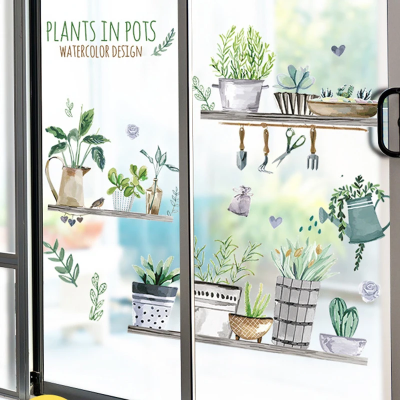 Зеленые растения пальмового листа кактус стеклянные наклейки на окна кухня