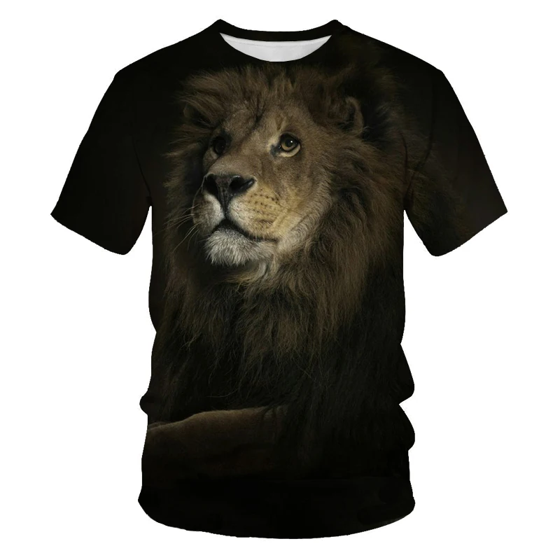 

Dark wind summer O-neck short-sleeved thinking lion tiger fashion personality oversized T-shirt male T-shirt street 3D printing