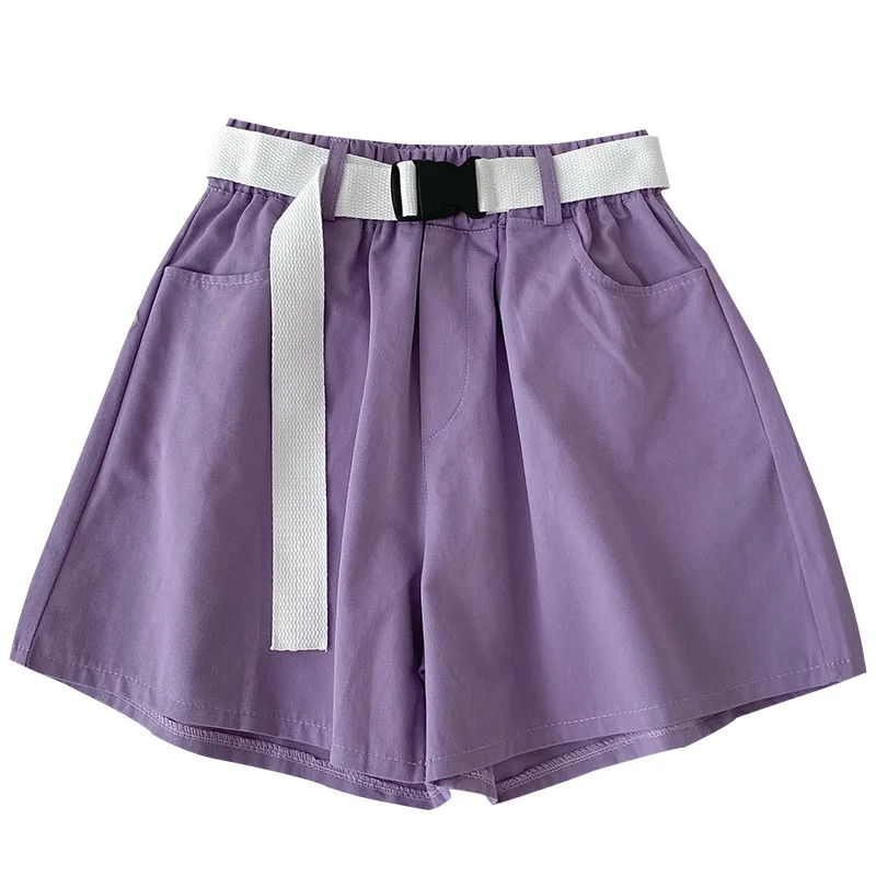 

Kimutomo Solid Wide Leg Shorts Women 2021 Summer New Fashion Korean Chic Pockets Casual Female High Elastic Waist Belt Bottoms