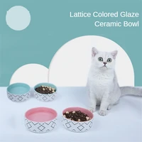 2 pcslot lattice colored glaze ceramic cat bowl wide mouth anti overturning double food dog pet