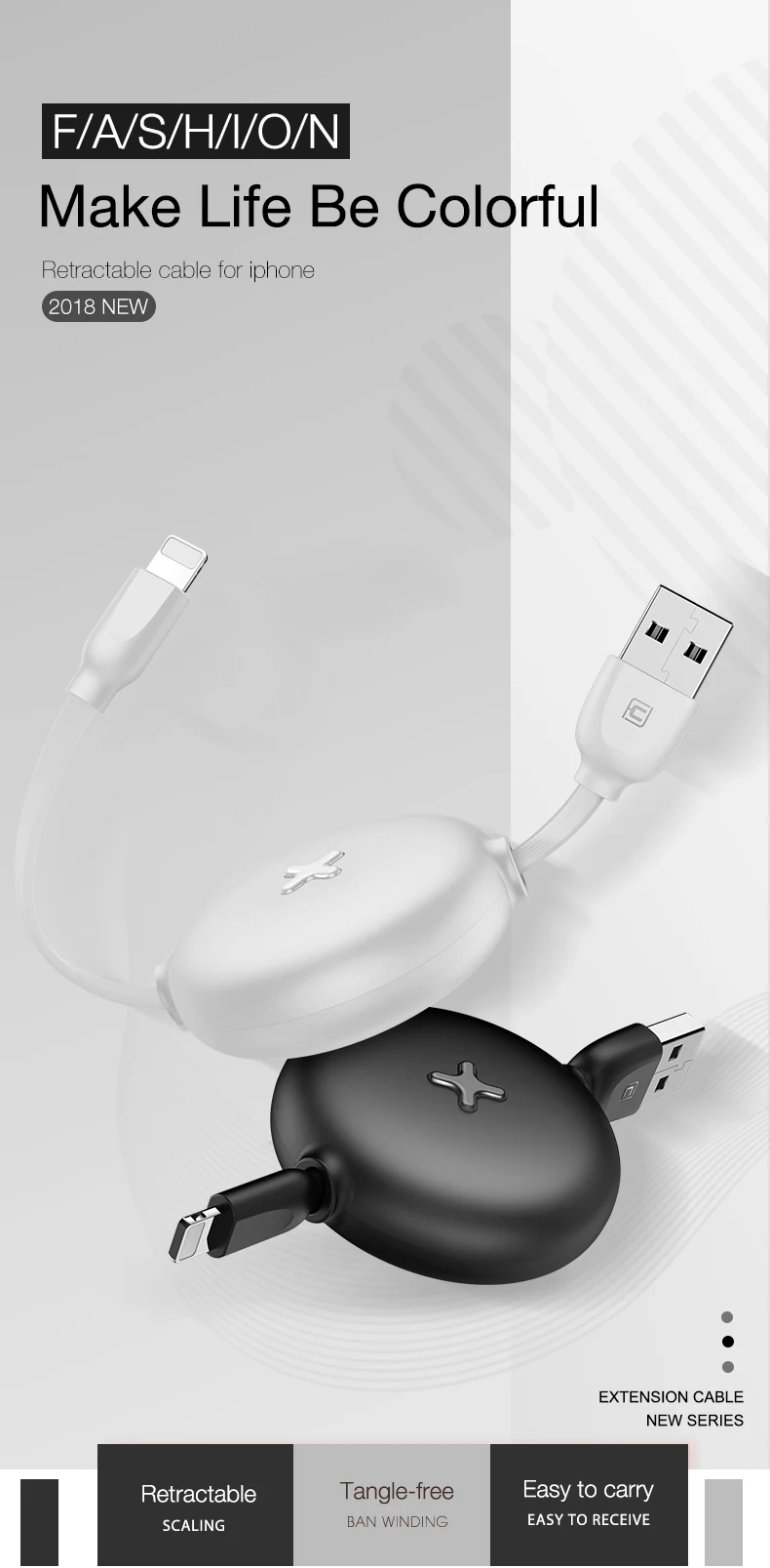 CAFELE Выдвижной USB кабель для lightning type-C кабель быстрой зарядки для iPhone 11 pro max Xiaomi 9 samsung S9 huawei P30