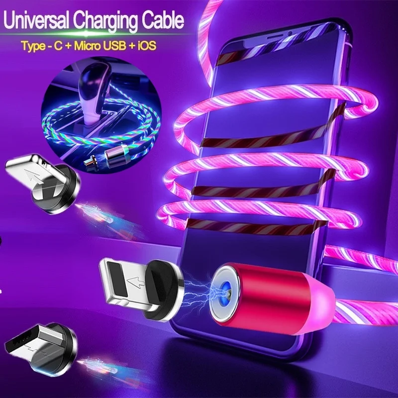 LED Glow Flowing Magnetic USB Cable Fast Charger for Huawei P Smart Z Y5 Y9 2019 P30 lite Nova 4e 5 Honor 7 20 9X 8C 8X 6C 7X 5A