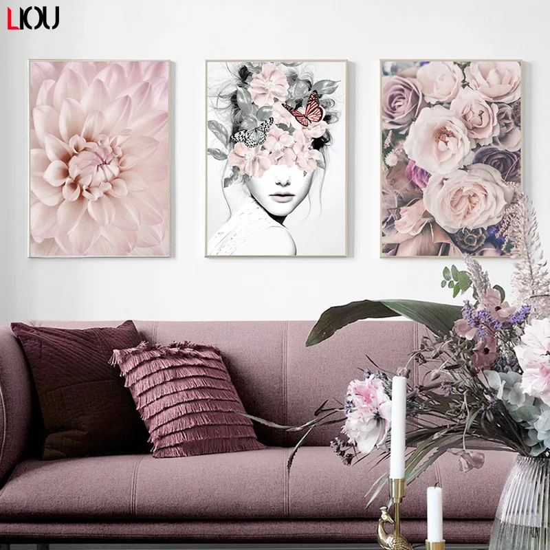 Женская настенная дверь цветок черный белый с розовым цитаты скандинавский