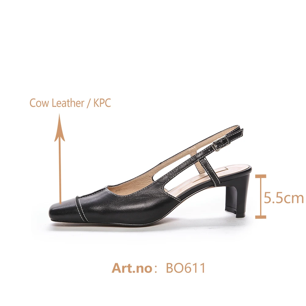 

BESCONE Elegant Women' s Pumps Fashion High Quality Cow Leather Buckle Back Strap Office Square Toe Shoes Hoof Heels Pumps BO611