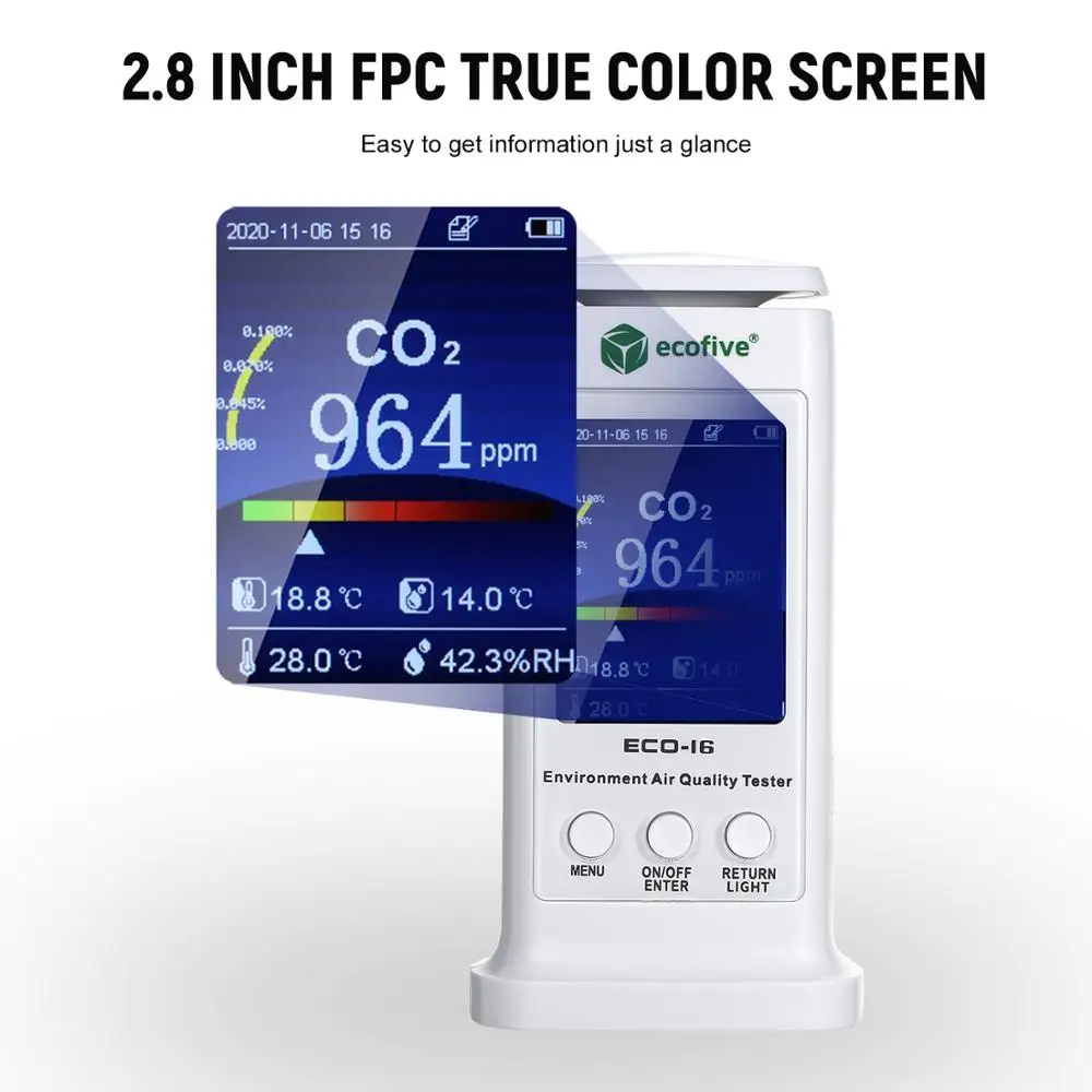

CO2 Monitor Gas Detector Tester Air Quality Detector USB Rechargeable CO2 Sensor Meter Temperature Humidity Air Quality Monitor