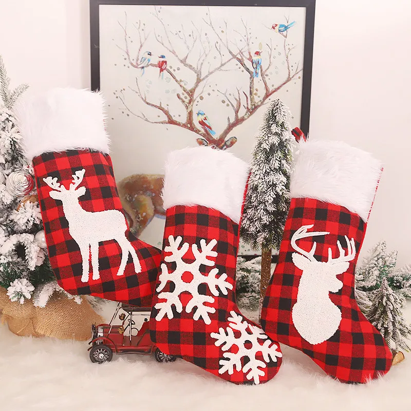 2020 Navidad Plaid Christmas Socks New Year Party Gifts Noel Kerst Ornaments Xmas DIY Natal Decorations for Home Decor | Дом и сад