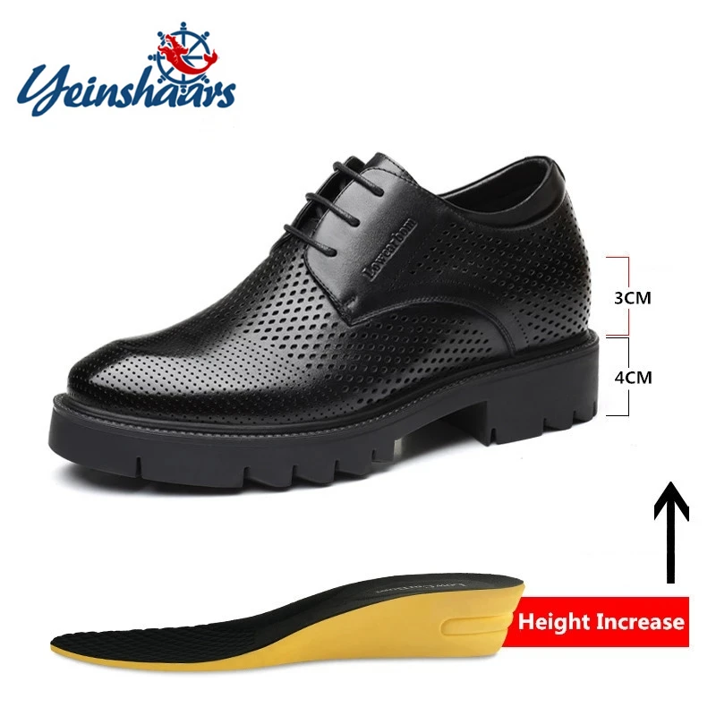 Мужские кожаные туфли коричневые на платформе высоком каблуке 4-7/9 см | Обувь
