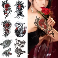 black lace rose flower temporary tattoos for women waterproof design hammer wolf axe cool stuff fake tattoos flash art stickers