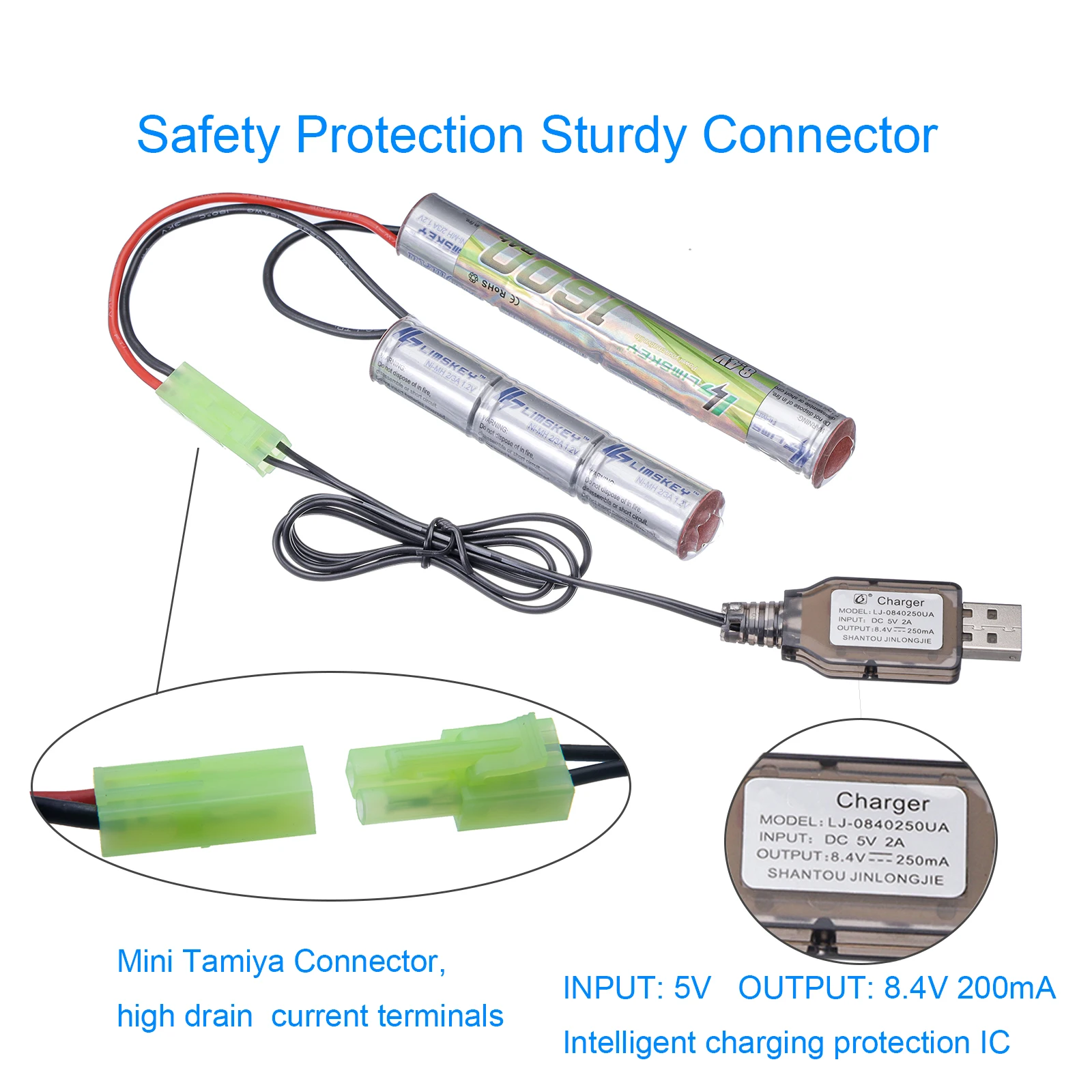 Limskey 2/3A 8 4 v 1600mAh Бабочка нунчак NIMH аккумулятор с разъемом Mini Tamiya для страйкбольных