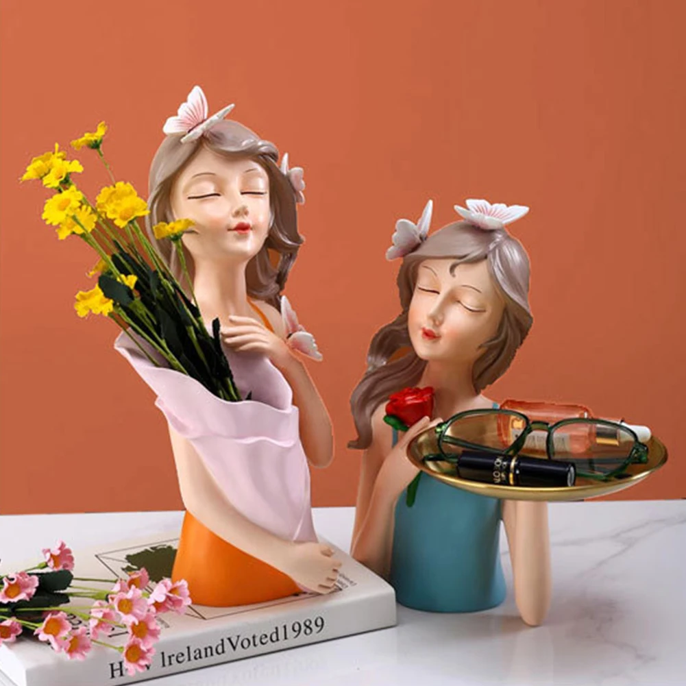 

Europe Style Butterfly Girl Resin Sculpture Character Model Vase Modern Storage Statues Home Living Room Desktop Decor Ornaments