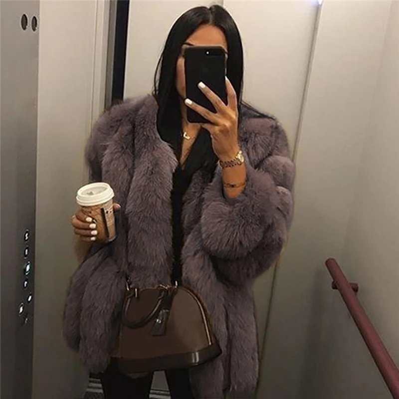 

Winter Jacket Women 2020 Faux Fox Fur Coat Warm Thick Fashion Loose Ladies Coat Women Jacket Faux Fur Jacket Oversized Coat