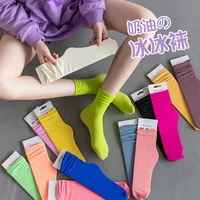 women girls summer spring autumn thin loose socks stacked bright neon rose green long solid colors canvas footwear soft sox