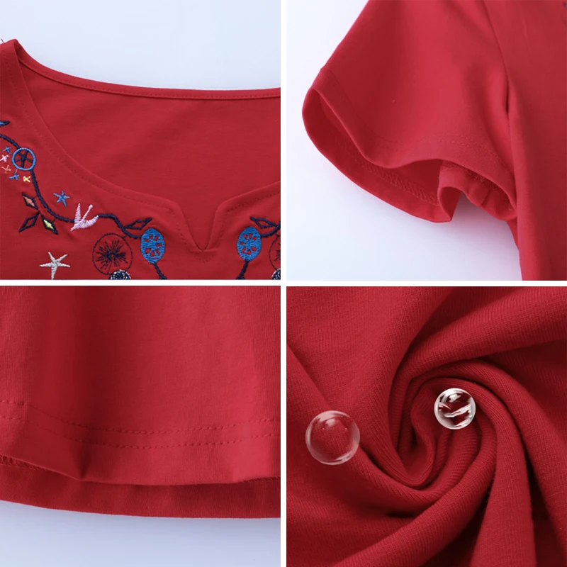 

Vintage Embroidery O-Neck Short Sleeve T-Shirt Women's Clothing Fashion Summer Slim Tee Female Plus Size 4XL Casual Cotton Tops