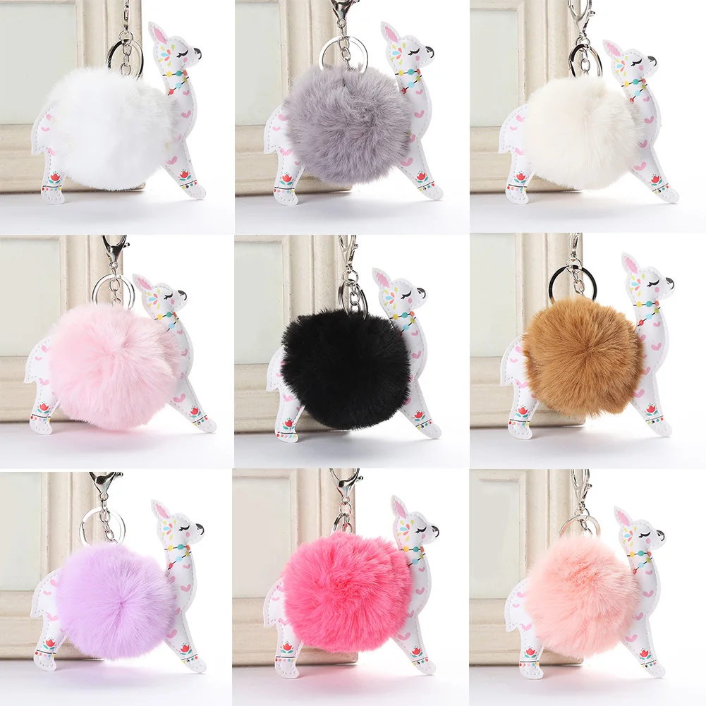 Пушистый меховой шар милая альпака брелок для ключей искусственная кожа