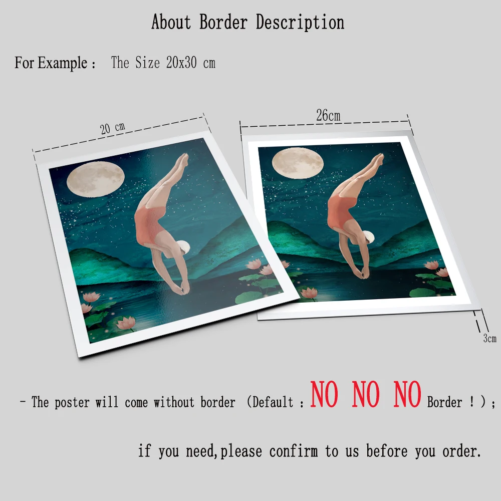 

Abstract Swimming Girl Poster Canvas Art Under Moon Decorative Print Wall Painting Nordic Style Picture Modern Living Room Decor