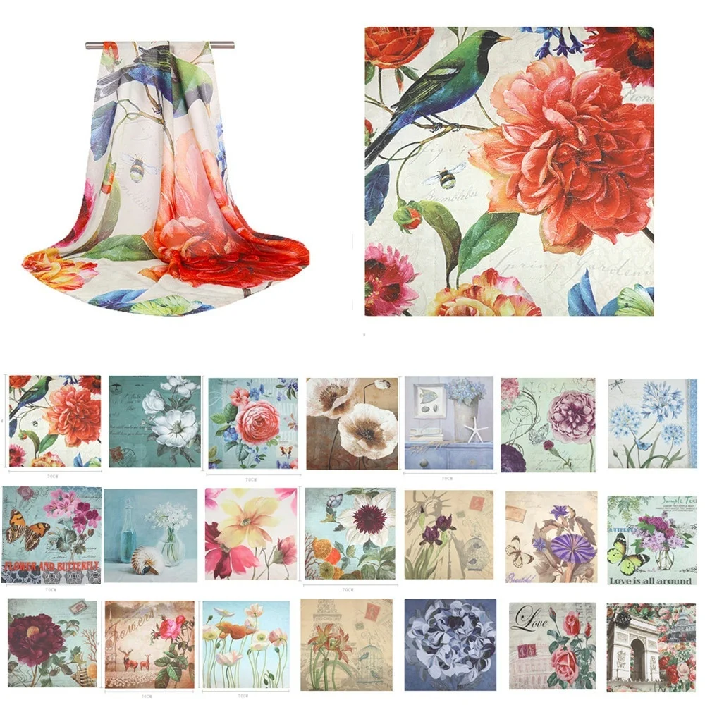 Шарф-Хиджаб Женский модный Шелковый Атласный платок с принтом 70*70 см квадратный