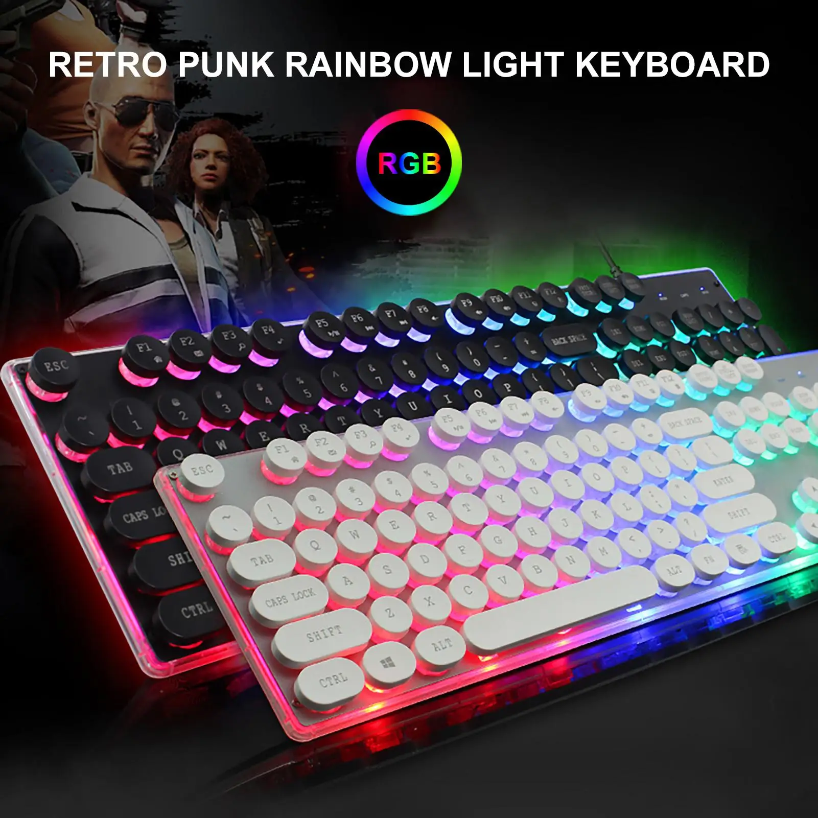 

5V/100mA 104 Round Keys Vintage Backlight Wired Mechanical Gaming Keyboard PC Accessory Backlight Keyboards Golden Matte
