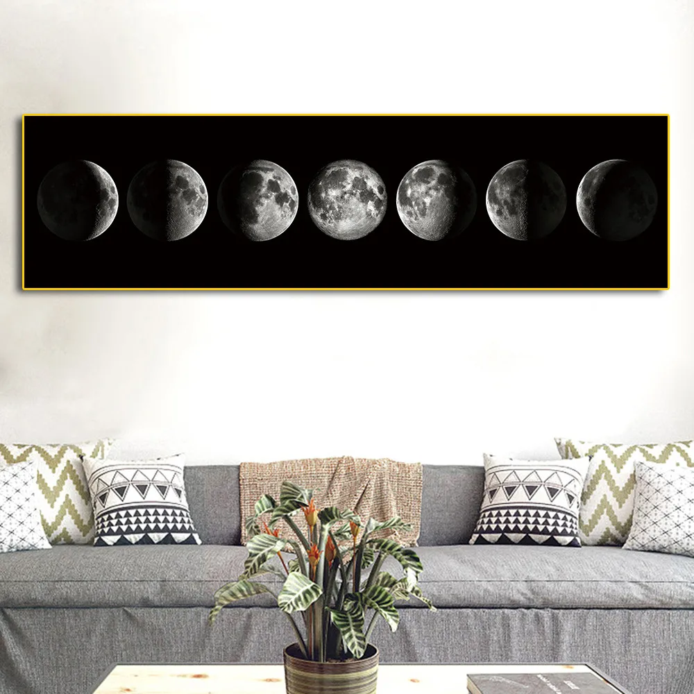 

Minimalist Full Eclipse of The Moon Poster Art Black White Phases Prints Solar System Canvas Picture Painting Living Room Decor