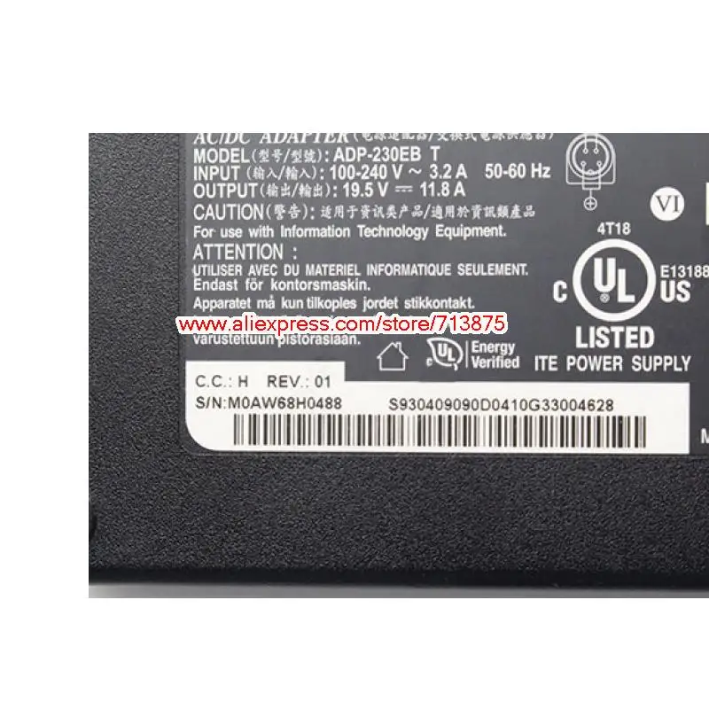 Подлинный адаптер переменного тока Delta ADP-230EB T 19 5 в 230 а Вт зарядное устройство для