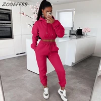 zooeffbb loungewear tracksuit two piece set long sleeve hoodies pocket sweatpants women fall clothes casual outfit matching sets