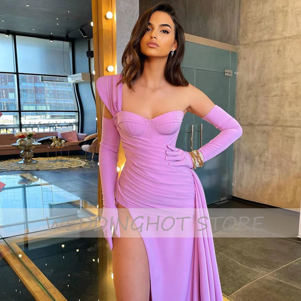 

Halter Mermaid Evening Dress Long 2021 Fashion Purple Split Elegant Ball Gown Satin Vintage Sweetheart Celebrity robes de soire