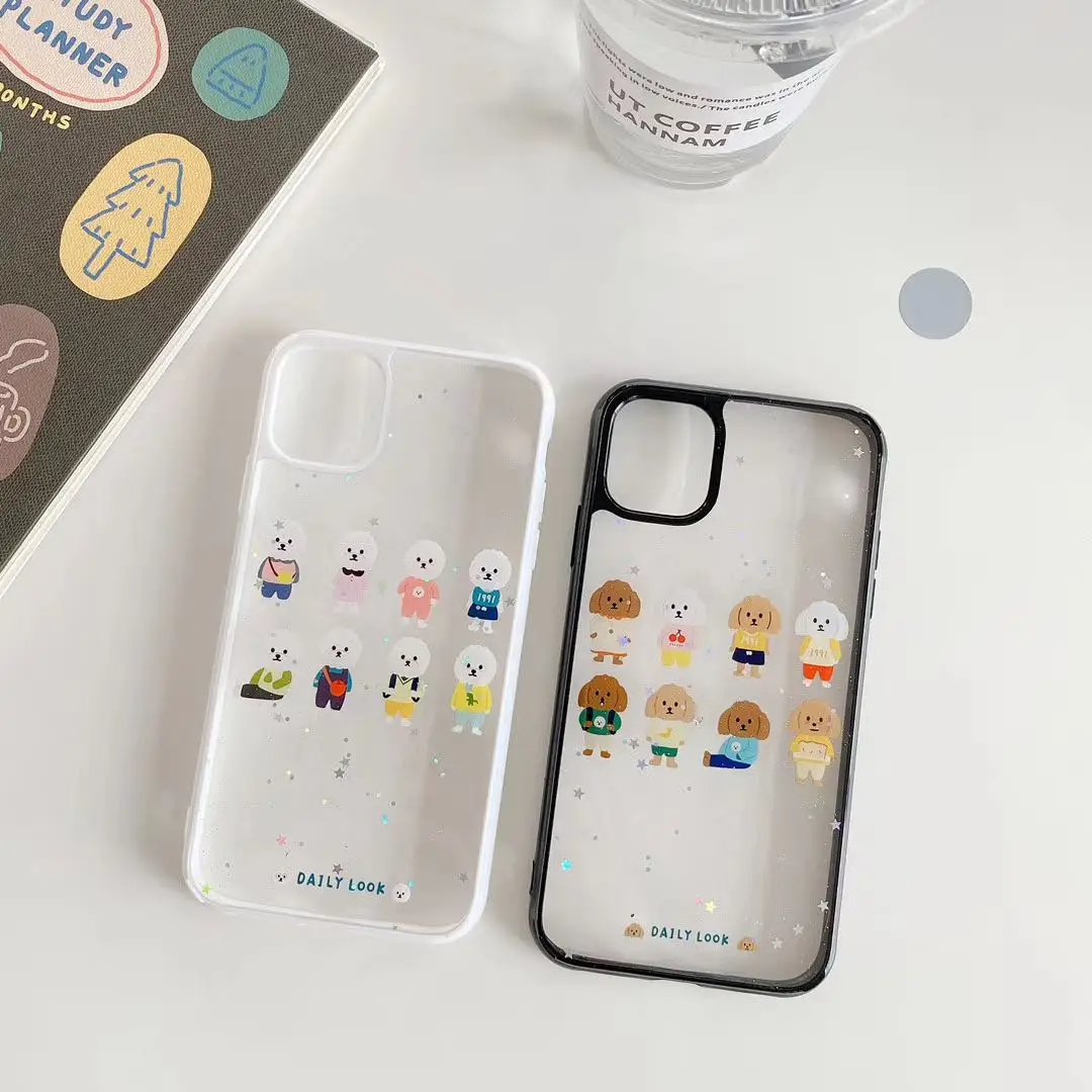 Cute Teddy Dog Case for IPhone 11 Pro XS Max Glitter Cartoon Transparent Cover SE 2020 XR X 7 8 Plus TPU | Мобильные телефоны и