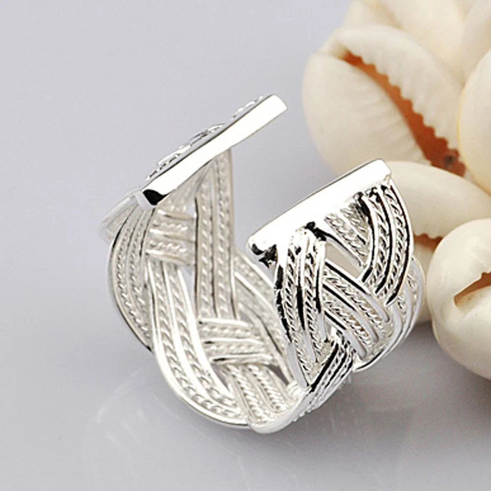 Модные кольца процесс серебристого цвета ювелирные изделия тканый пояс сетки